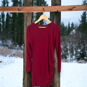 Women's Dark Red Long Sleeve Ruched Side Dress Size Medium